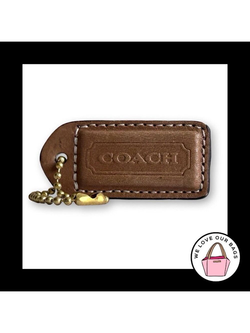 COACH Y2K VINTAGE Hang Tag 2" Brown Leather Bag Charm Keychain Fob Brass Medium